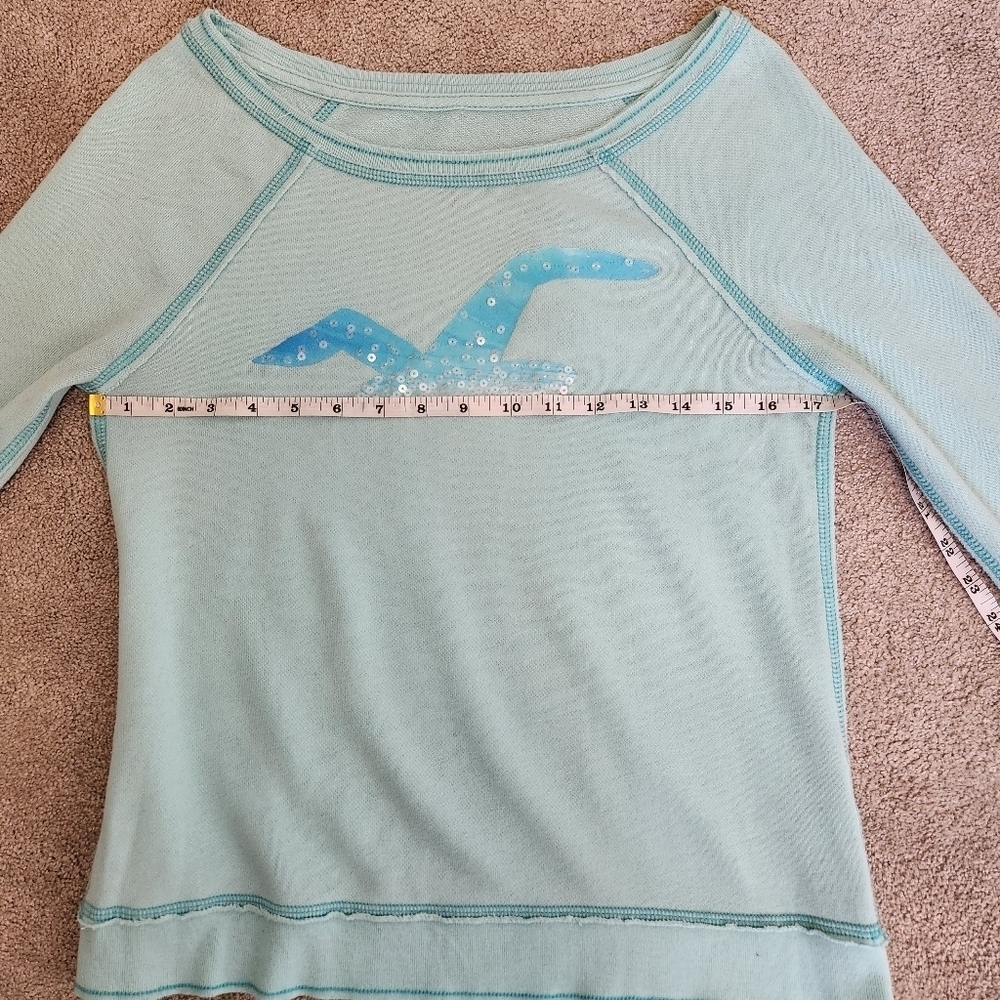 Y2K Vintage Hollister Lightweight Wide Neck Sweatshirt Lightblue Sequin Size S - Picture 8 of 15